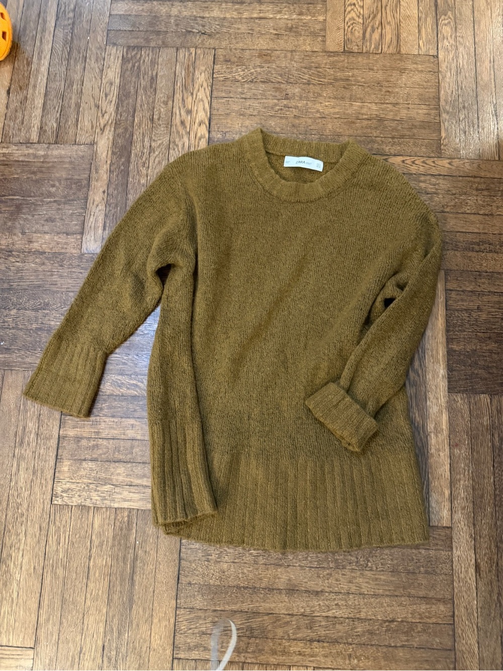 Zara Olive Green Crewneck Knit Sweater, Size S